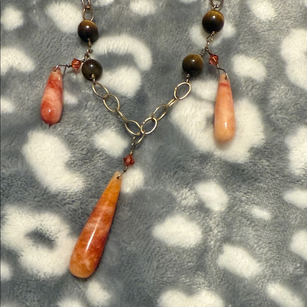 Goldstone Natural Stone Tigers Eye Necklace with Earthy Tones